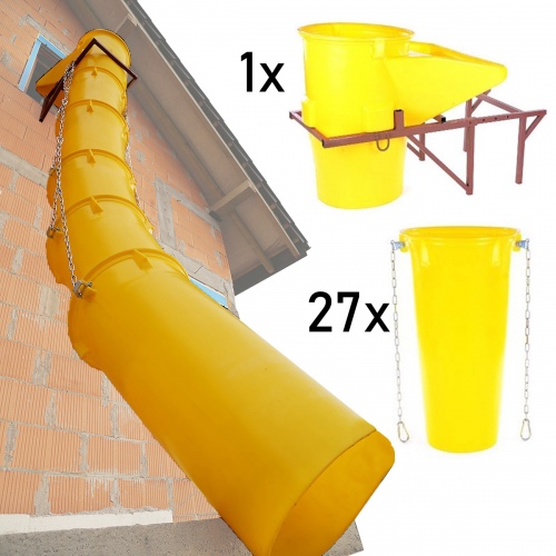 Schuttrutschen-Set gelb mit Trichter, Halterung und 27 Rohren bis 5,5mm Wandstärke 28m