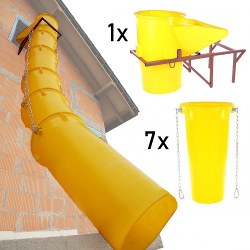 Schuttrutschen-Set gelb mit Trichter, Halterung und 7 Rohren bis 5,5mm Wandstärke 8m