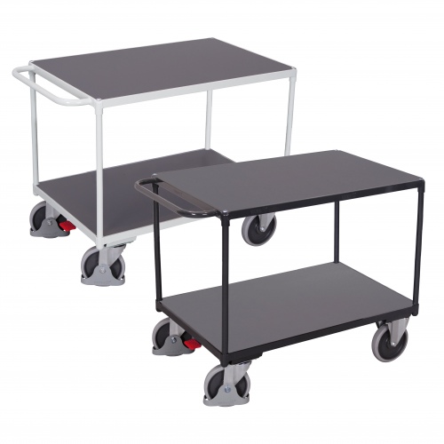 VARIOfit Schwerer Tischwagen mit Schiebegriff und 2 Ladeflächen in Anthrazit-/Lichtgrau