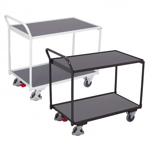 VARIOfit Tischwagen mit gebogenem Schiebegriff und 2 Ladeflächen 985x595mm Anthrazitgrau