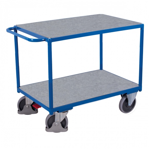 VARIOfit Schwerer Tischwagen mit Schiebegriff und 2 Zinkblechladeflächen 1000x700mm