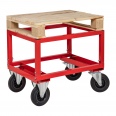 Kongamek Palettenwagen in rot 654mm hoch, höhenverstellbar mit Bremse für Halbpaletten 800x600mm-small