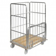 Kongamek Rollcontainer verzinkt 845x630x1390mm mit Holzboden, 4 Gitterwänden und 1 Tür in der Hälfte zu öffnen ohne Bremse-small