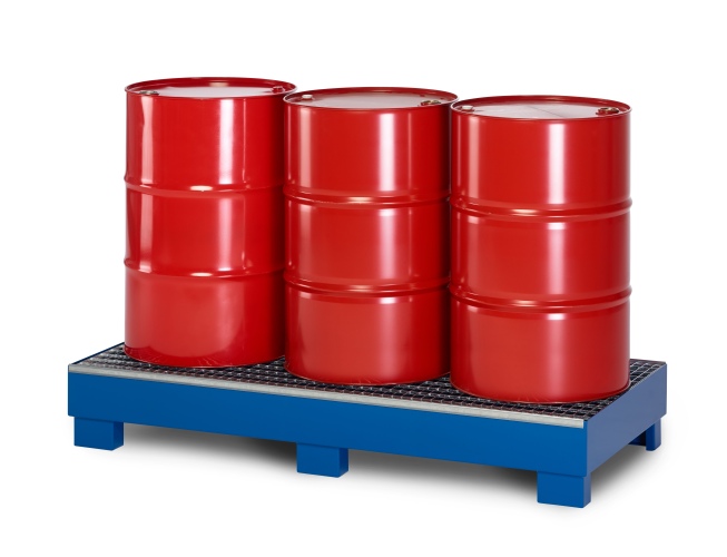 RR Industrietechnik Auffangwanne aus Stahl für 3x 200 Liter Fass mit Gitterrost