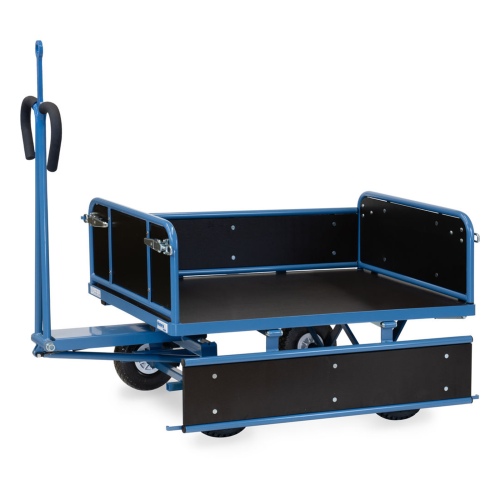 Fetra Handpritschenwagen mit Zugöse, Bordwänden und Polyurethanbereifung, 1140x740mm Ladefläche 450kg Tragkraft