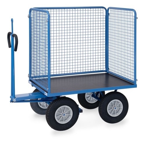 Fetra Handpritschenwagen mit Zugöse, hohen Drahtgitterwänden und Polyurethanbereifung, 1135x795mm Ladefläche 750kg Tragkraft