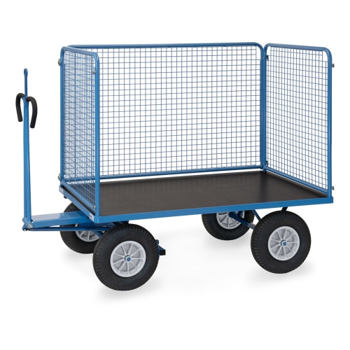 Fetra Handpritschenwagen mit Zugöse, hohen Drahtgitterwänden und Polyurethanbereifung, 1535x895mm Ladefläche 750kg Tragkraft