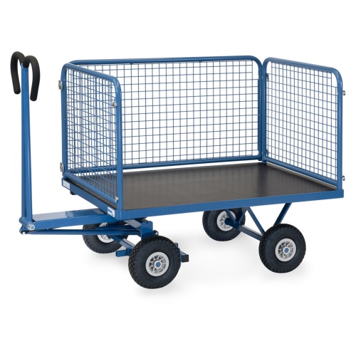 Fetra Handpritschenwagen mit Drahtgitterwänden und Polyurethanbereifung, 1135x795mm Ladefläche 450kg Tragkraft