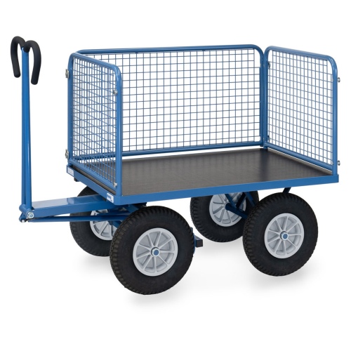 Fetra Handpritschenwagen mit Drahtgitterwänden und Polyurethanbereifung, 1135x795mm Ladefläche 750kg Tragkraft