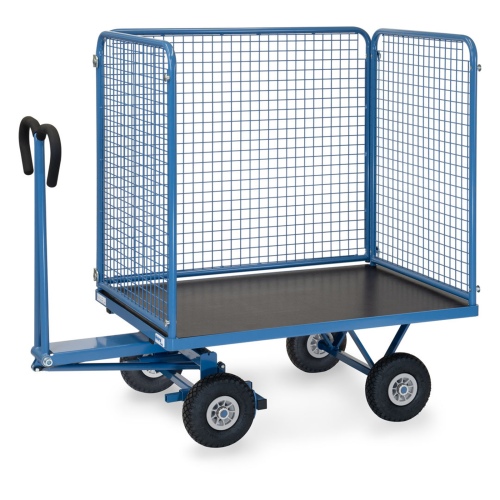 Fetra Handpritschenwagen mit hohen Drahtgitterwänden und Polyurethanbereifung, 1135x795mm Ladefläche 450kg Tragkraft