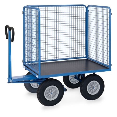 Fetra Handpritschenwagen mit hohen Drahtgitterwänden und Polyurethanbereifung, 1135x795mm Ladefläche 750kg Tragkraft