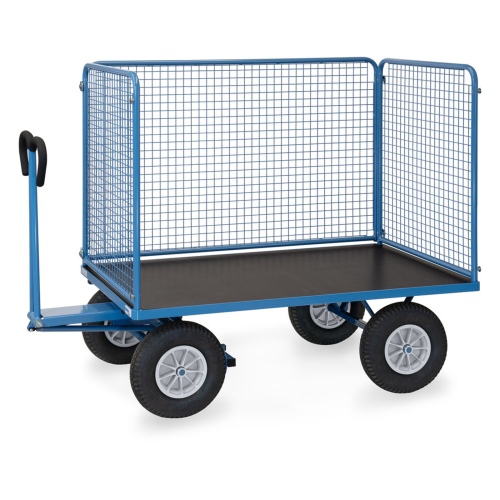 Fetra Handpritschenwagen mit hohen Drahtgitterwänden und Polyurethanbereifung, 1535x895mm Ladefläche 750kg Tragkraft