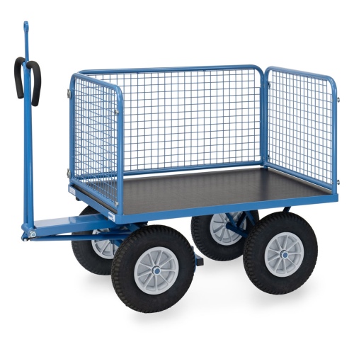 Fetra Handpritschenwagen mit Zugöse, Drahtgitterwänden und Polyurethanbereifung, 1135x795mm Ladefläche 750kg Tragkraft