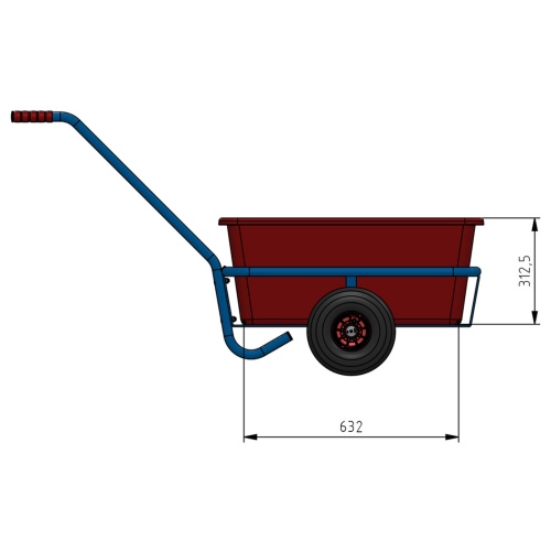 Fetra Handwagen mit roter Kunststoffmulde und Polyurethanbereifung 632x332mm