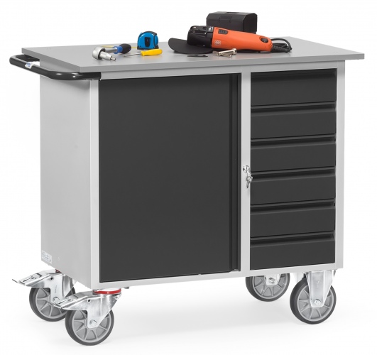 Fetra Werkstattwagen mit Schrank und 6 Schubladen ohne Abrollrand Grey Edition