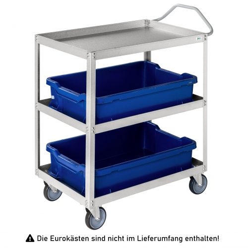 Kongamek Etagenwagen aus Aluzink mit 3 Böden 690x420x850mm in grau mit 150kg Tragkraft