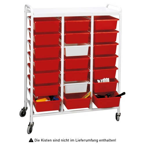 Kongamek Kisten- und Tablettwagen 950x420x1205mm in weiß mit 21 Böden und Bremse