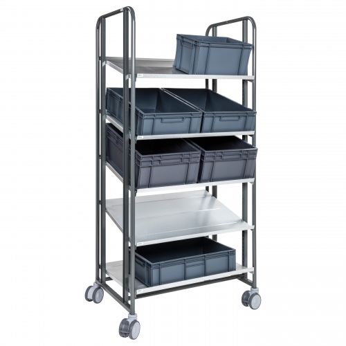 Kongamek Kommissionierwagen Serie 168 in dunkelgrau 877x638x1850mm mit 5 einstellbaren Böden und Bremse