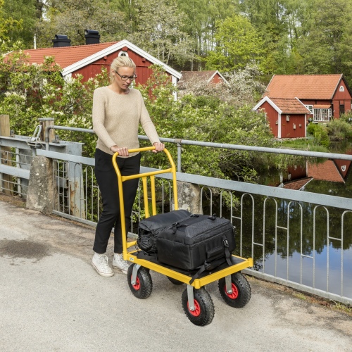 Kongamek Plattformwagen pulverbeschichtet mit MDF-Platte und Schiebebügel, wahlweise mit Bremse