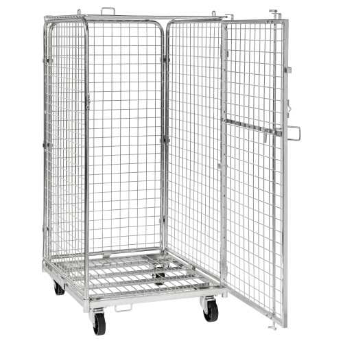 Kongamek Sicherheitscontainer 795x715x1505mm verzinkt mit Gitterboden, 4 Gitterwänden und Tür ohne Bremse