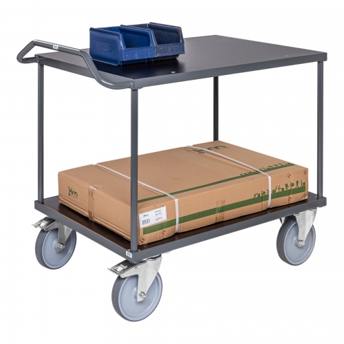 Kongamek ergonomischer Tischwagen in dunkelgrau 1310x800x965mm mit MDF-Platte, Gummibereifung und Bremse