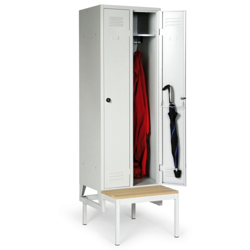 Protaurus Kleiderschrank "Classico" untergebaute Sitzbank 2100mm hoch 2 Abteile je 300mm mit Sicherheitsriegeln
