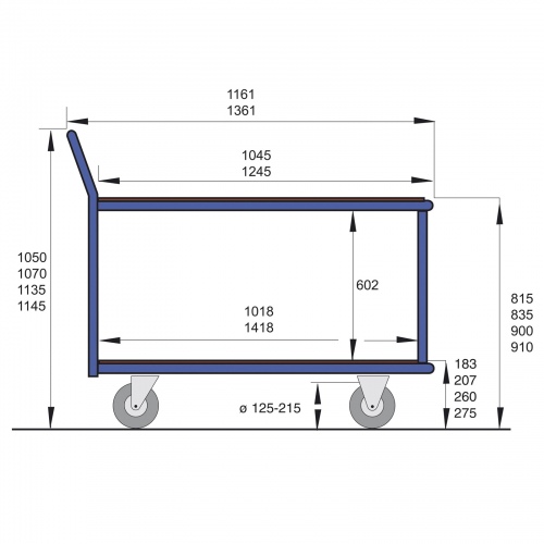 Protaurus Magazinwagen Serie R300 mit 2 Ladeflächen ohne Umrandung 1000x600mm TPE Ø160mm