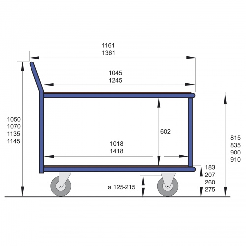 Protaurus Magazinwagen Serie R300 mit 2 Ladeflächen ohne Umrandung 1200x600mm TPE Ø125mm