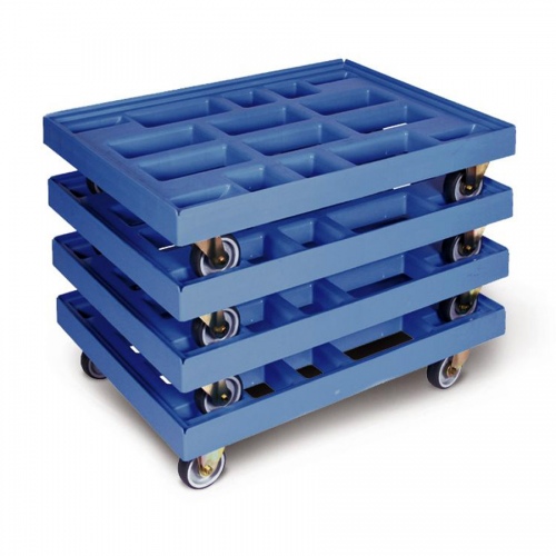 Protaurus Transportroller aus HDPE-Kunststoff in Lichtblau 610x410mm, 2 Lenk- und 2 Bockrollen