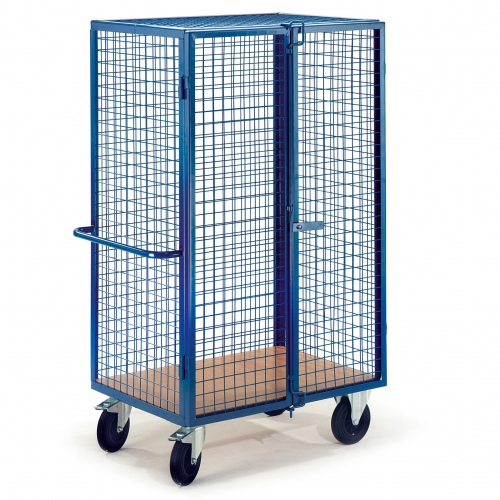 Rollcart Gitter-Schrankwagen mit Stangenverschluss, Schiebegriff und Grundboden 1215x800mm im Buchedekor