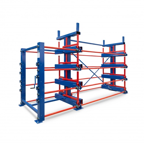 RR Industrietechnik Roll-Aus-Regal einseitg Typ RRA-D45 2x4 Lagerebenen plus Dachablage 2500kg Traglast pro Arm