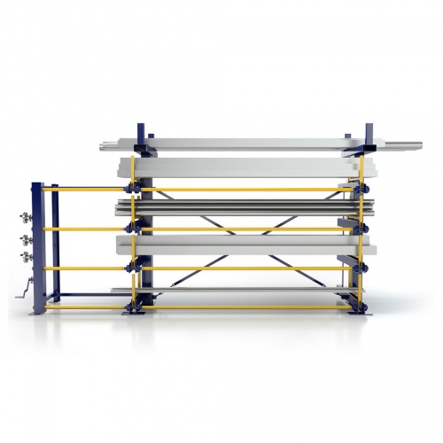 R+R Industrietechnik Roll-Aus-Regal einseitg Typ RRA-E25 1x4 Lagerebenen plus Dachablage 1500kg Traglast pro Arm