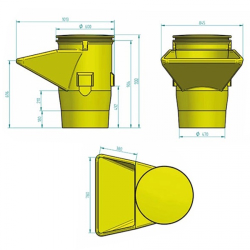 Schuttrutschen-Set Basis-Set gelb mit Trichter und Halterung bis 5,5mm Wandstärke 1m