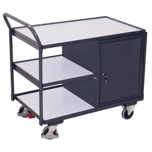 VARIOfit ESD Werkstattwagen mit gebogenen Schiebegriff und 2 Ladeflächen 985x590mm