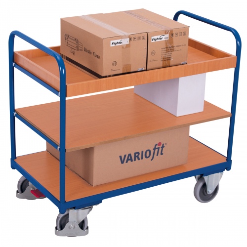 VARIOfit Etagenwagen, niedrig mit 3 Ladeflächen und Rand 1200x800mm