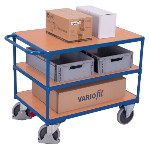 VARIOfit Schwerer Tischwagen mit Schiebegriff und 3 Ladeflächen 1000x600mm