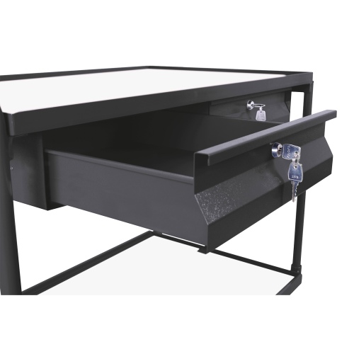 VARIOfit ESD Tischwagen mit Schiebegriff, 2 Schubladen und 2 Ladeflächen 985x595mm