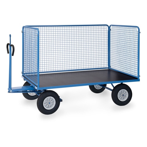 Fetra Handpritschenwagen mit Zugöse, hohen Drahtgitterwänden und Polyurethanbereifung, 1935x995mm Ladefläche 750kg Tragkraft
