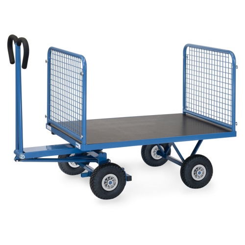 Fetra Handpritschenwagen mit Drahtgitterwänden und Polyurethanbereifung, 1135x795mm Ladefläche 450kg Tragkraft