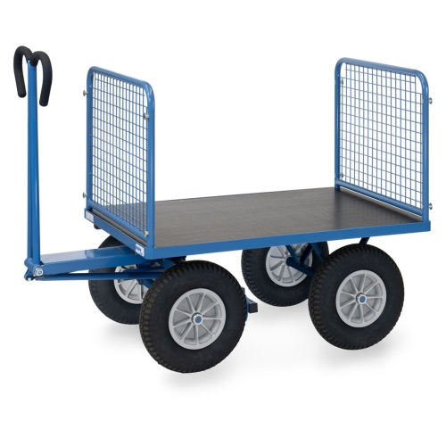 Fetra Handpritschenwagen mit Drahtgitterwänden und Polyurethanbereifung, 1135x795mm Ladefläche 750kg Tragkraft