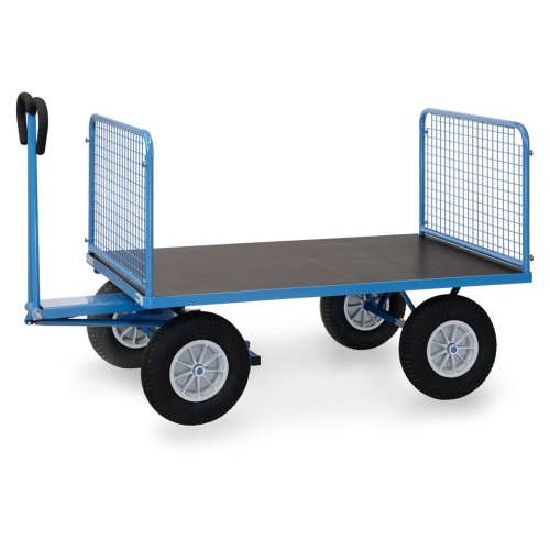 Fetra Handpritschenwagen mit Drahtgitterwänden und Polyurethanbereifung, 1535x895mm Ladefläche 750kg Tragkraft