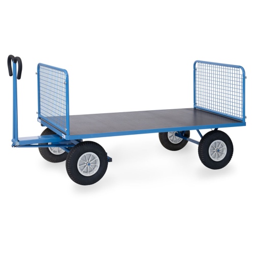 Fetra Handpritschenwagen mit Drahtgitterwänden und Polyurethanbereifung, 1935x995mm Ladefläche 750kg Tragkraft