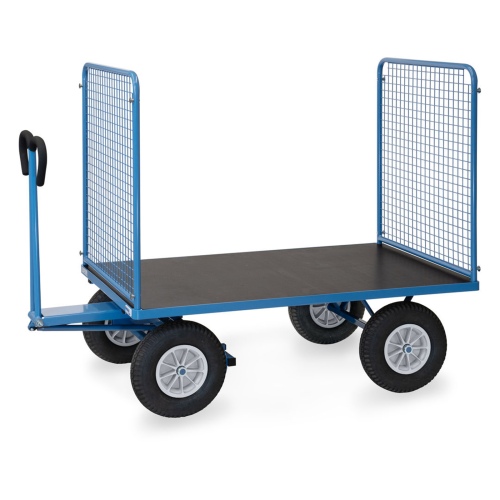 Fetra Handpritschenwagen mit hohen Drahtgitterwänden und Polyurethanbereifung, 1535x895mm Ladefläche 750kg Tragkraft