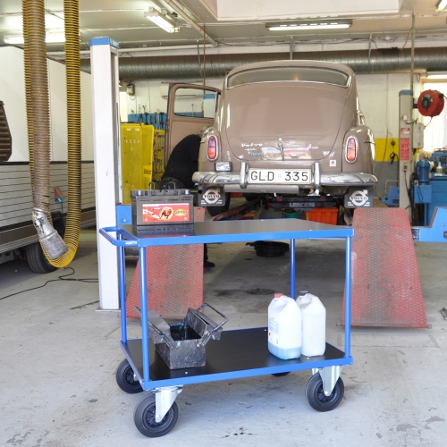 Kongamek Tischwagen in blau 870mm hoch mit MDF-Platte wahlweise mit Bremse