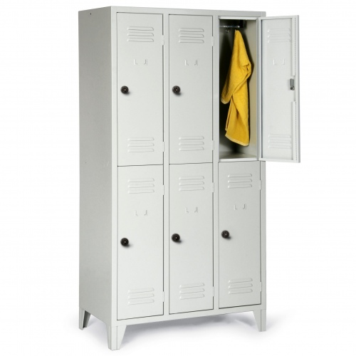 Protaurus doppelstöckiger Kleiderschrank "Classico" auf Füßen 1800mm hoch 3x2 Abteile je 300mm mit Sicherheitsriegel