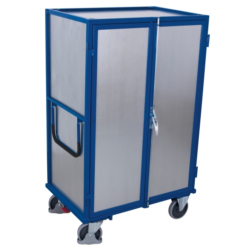 VARIOfit Etagenwagen aus Stahlblech mit Schiebebügel, Hebelgriff und 5 Ladeflächen