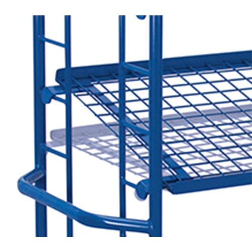VARIOfit Etagenwagen mit vergitterten Seiten, Rohrschiebegriff und 3 neigbaren Drahtgitterböden