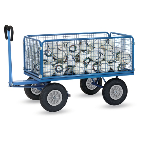 Fetra Handpritschenwagen mit Drahtgitterwänden und Polyurethanbereifung, 1535x895mm Ladefläche 750kg Tragkraft