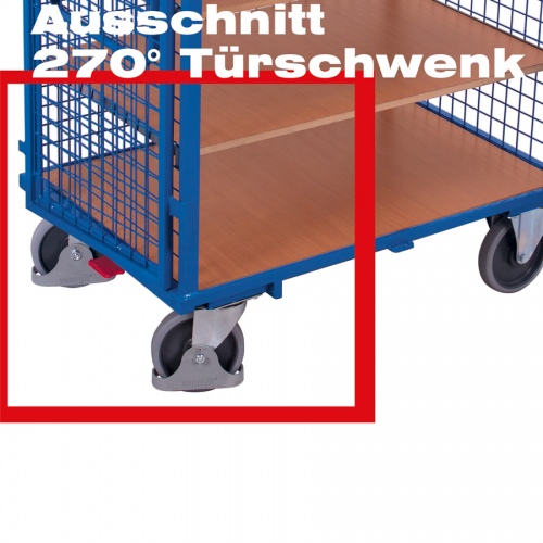 VARIOfit Etagenwagen, außen vergittert mit Flügeltür, Hebelgriff und 5 Ladeflächen 1245x785mm