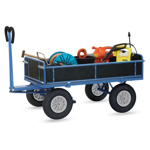Fetra Handpritschenwagen mit Bordwänden und Polyurethanbereifung, 1540x840mm Ladefläche 750kg Tragkraft